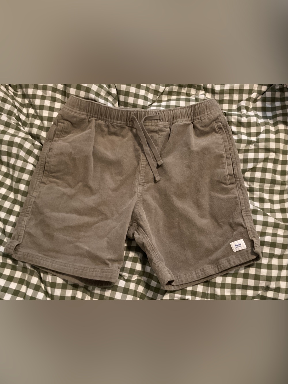 Katin Mens Small Corduroy Local Shorts Khaki Gray Drawstring